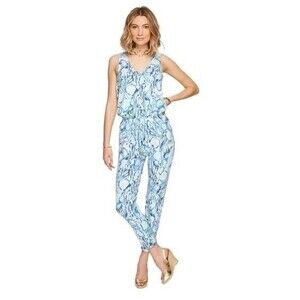 Lilly Pulitzer Paulina Jumpsuit V Neck Racer Back Stretch Knit Blue Size Medium